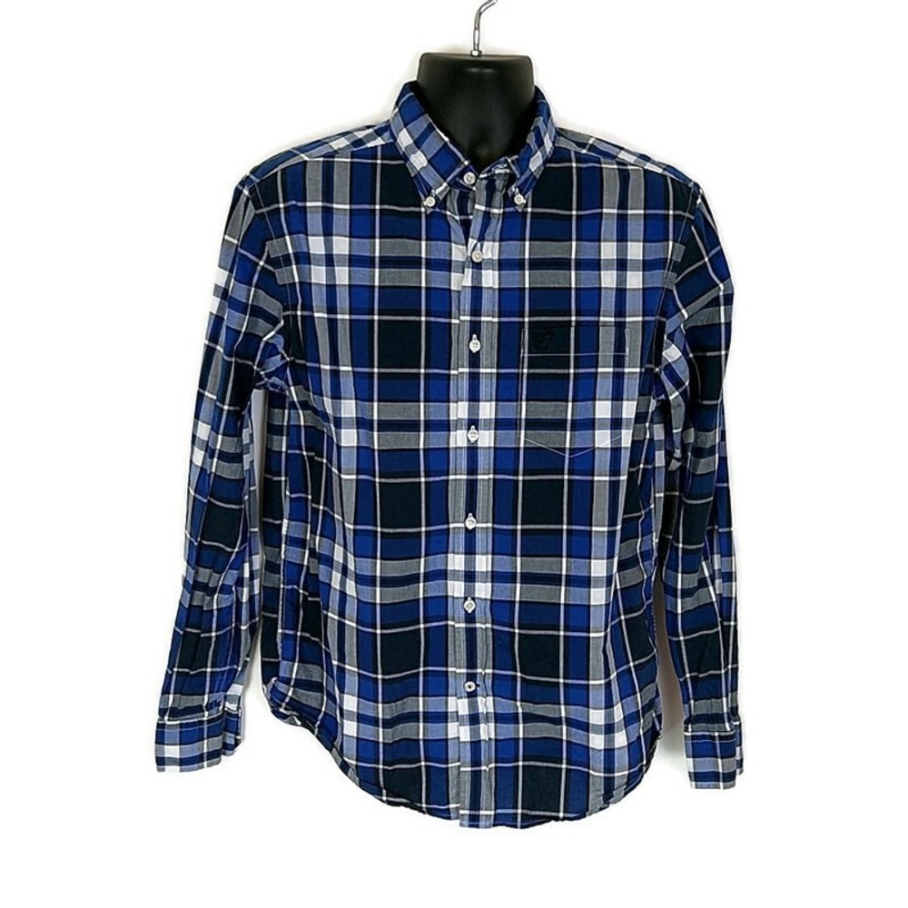American Eagle Button Down Shirt Mens L Blue Plaid Long Sleeve Classic Fit